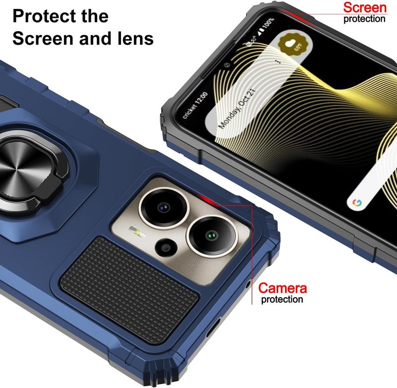 Mocotto for Cricket Outlast 5G 2024 Phone Case AT&T Motivate Pro 5G Case with Tempered Glass Screen Protector,Military Grade Heavy Duty Shockproof Protective Cover,with Ring Kickstand (Blue) - Image 2